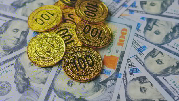 Investing in gold Dollar and gold symbols of financial success and wealth. Investment in currency and valuable assets. photo