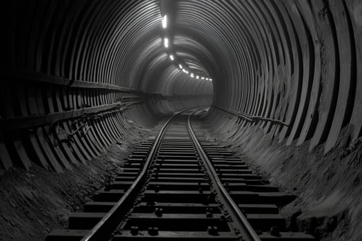 A black and white photo of a tunnel