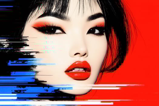 A woman with red lips and black eyes photo