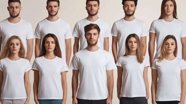 Diverse Group of People Wearing Blank White T-Shirts Apparel Mockup photo
