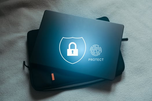 Login user on secured laptop. Identification information security and encryption. Secure access to personal information. photo