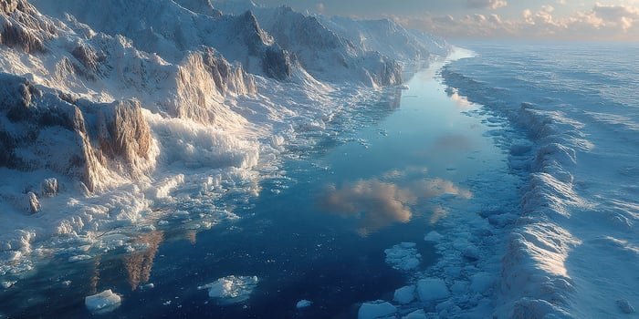Frozen landscape showcases stunning ice formations and tranquil waters in a serene Arctic setting photo