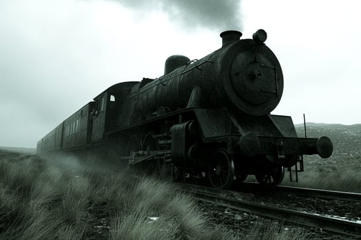 A train is traveling down the tracks in the countryside photo