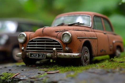 An old car is sitting on the ground photo