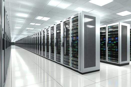 A long row of servers in a large data center photo