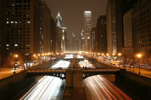A bridge over a city street photo