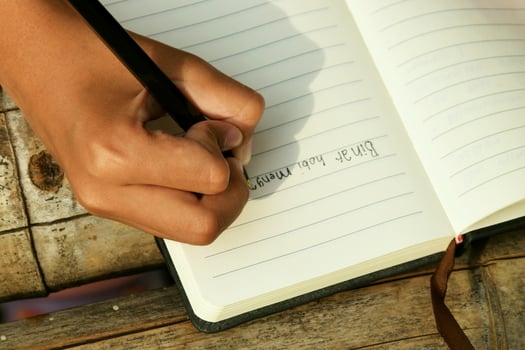 Close View of Handwriting on Book Outdoors photo