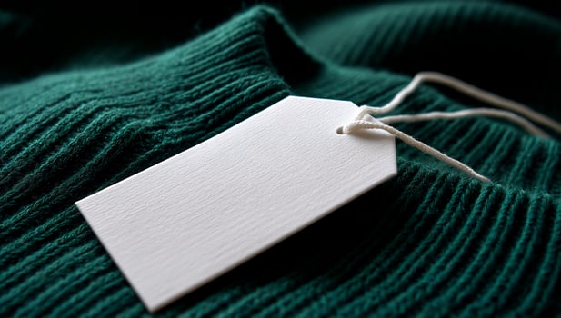 Blank price tag on emerald green knitwear photo