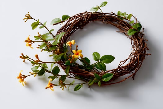 Delicate spring wreath with small yellow blossoms photo
