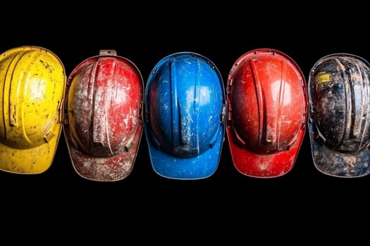 A row of hard hats on a black background photo