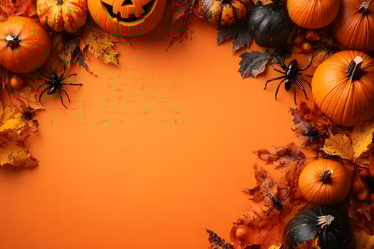 Autumn Halloween Background with Pumpkins and Spiders for Seasonal Design and Decoration photo