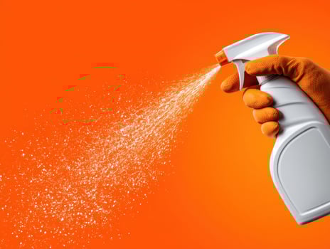 Cleaning action with spray bottle indoor setting close-up image bright environment photo