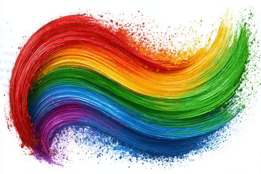 A stunning wave of paint flows across the canvas, featuring bright colors like red, orange, yellow, green, blue, and purple. The vibrant strokes create a dynamic and lively artistic expression. photo
