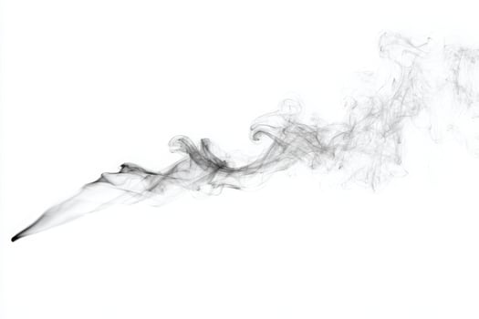 Delicate black smoke gracefully twists and swirls, creating intricate patterns against a stark white backdrop. The movement suggests fluidity and mystery in the air. photo