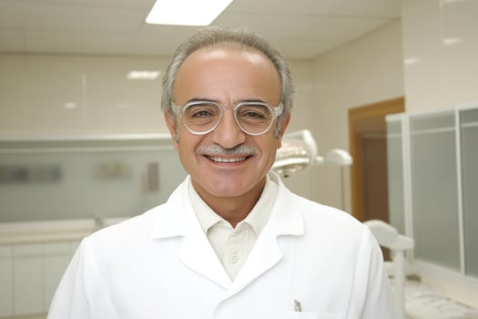 A man in a white coat photo