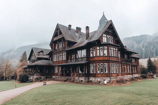A large wooden house in the mountains photo