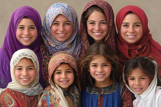 A group of young women in colorful headscarves photo