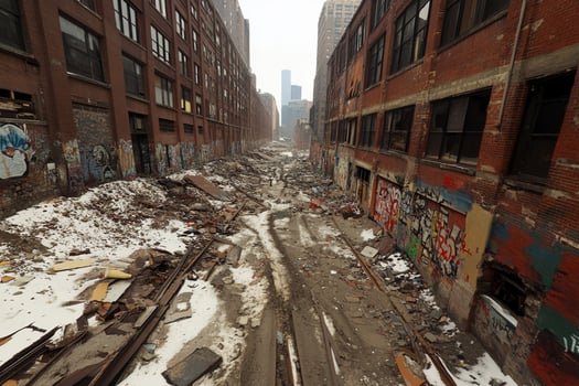 A view of a city street with a lot of graffiti photo