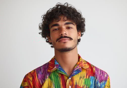 A man with a moustache and a colourful shirt photo