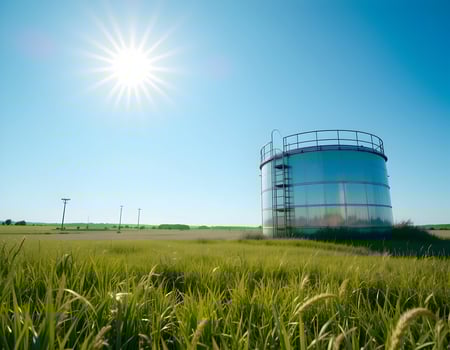 Industrial Storage Tank in Green Field Under Bright Sunny Sky photo