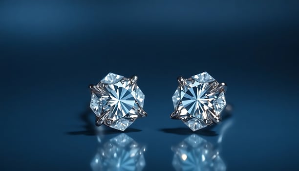 pair of diamond earrings on a blue background photo