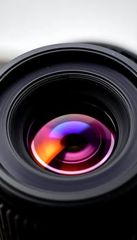 close up of a camera lens on a table photo