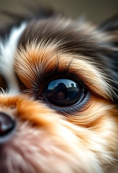 close up of a dog's face with a blurry background photo