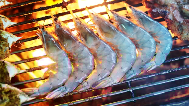 Grilled shrimp on the grill photo