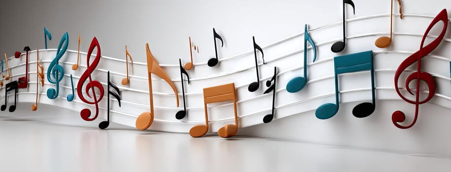 Music notes and musical notes are arranged on a wall photo