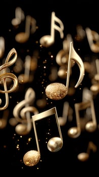 Golden musical notes flying in the air photo