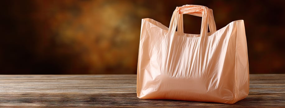 A plastic bag sitting on a wooden table photo
