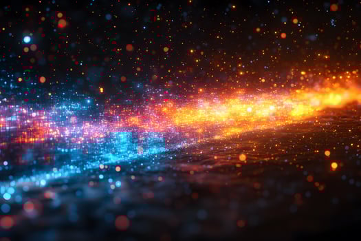 Abstract Cosmic Energy Flow with Vibrant Blue and Orange Light Particles photo