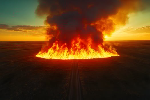 Dramatic Landscape of a Massive Wildfire at Sunset for Environmental Awareness Campaigns photo