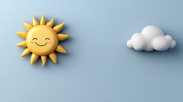 A cartoon sun and cloud are shown on a blue background photo