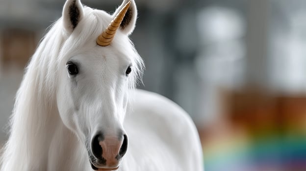 A white horse with a rainbow horn photo