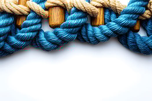 Close-Up of Nautical Knots on Blue and Brown Ropes for Marine Decor photo