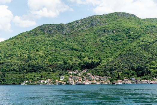 View city of Perast from Bay of Kotor of Adriatic Sea, Montenegro photo