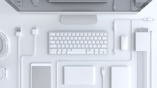 Sleek tech workspace with 10G internet, highlighting clean organization and boosted productivity photo