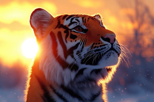 Majestic tiger gazing at a golden sunset. photo