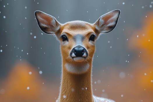 Close-up portrait of a young deer in winter. photo