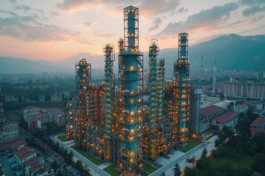 Modern industrial complex at dawn, seen from above. photo