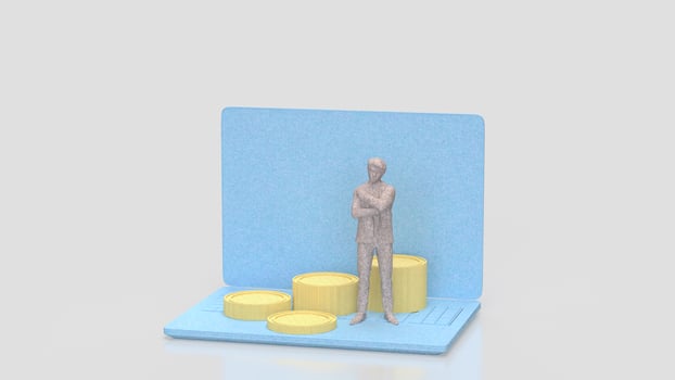 The Man and coins on notebook for Business concept 3d Rendering. photo