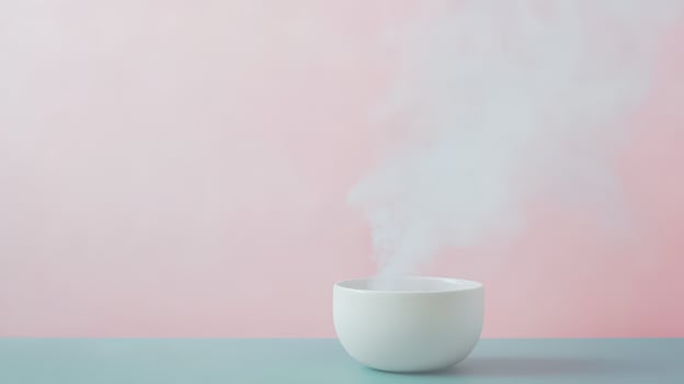 Steam rising from a bowl on a pastel background photo