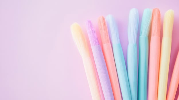 Colorful brushes arranged on a pastel background photo