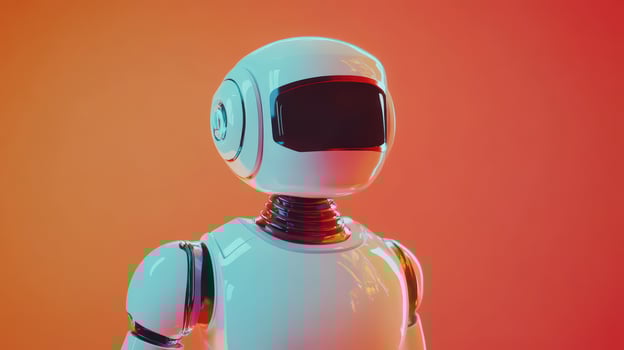 Robot standing against a vibrant background photo