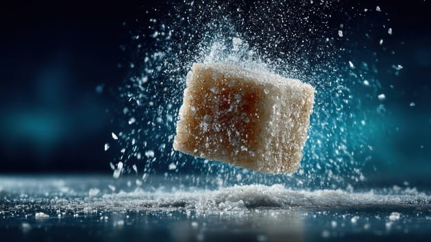 Cube splash in water, dynamic freeze frame. photo