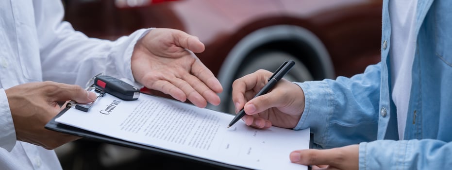 Dealership send contract and car keys to new owner to sign. Sales, loan credit financial, rent vehicle, insurance, renting, Seller, dealer, installment, car care business photo