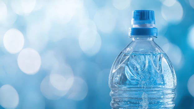 Water bottle with fresh water and blue background photo