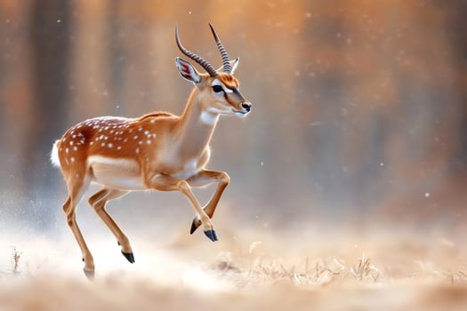 Indian antelope running fast on savanna in golden light photo