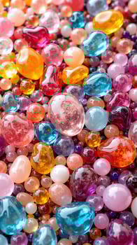Colorful assortment of vibrant polished glass beads and gems photo